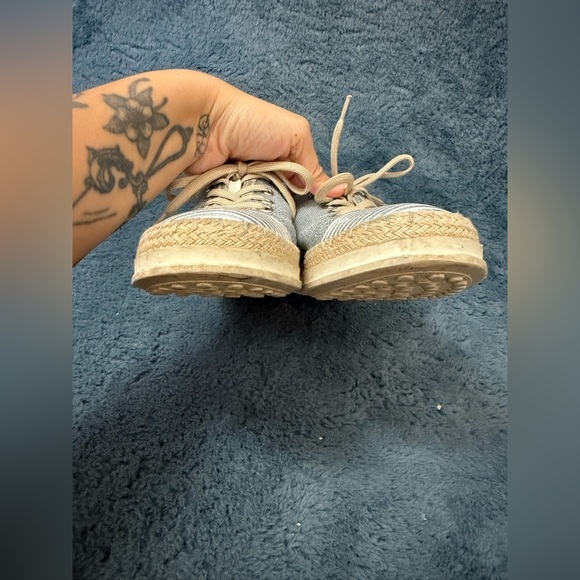 TOD'S Silver Sequin Espadrille Lace-Up Sneakers Sz 36.5/6 Quiet Luxury Designer - Picture 10 of 11